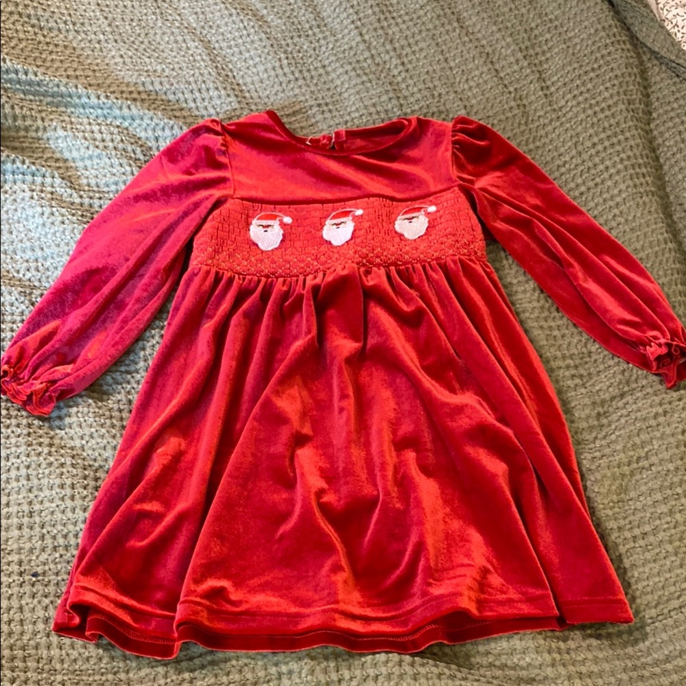 Red Velvet Dress with Santa Embroidery